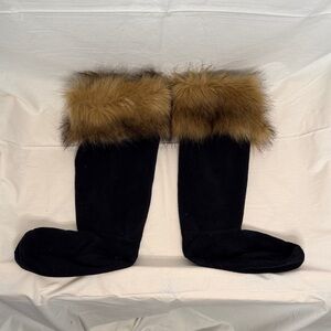 Hunter Black and Brown Fur Trim Tall Boot Liners